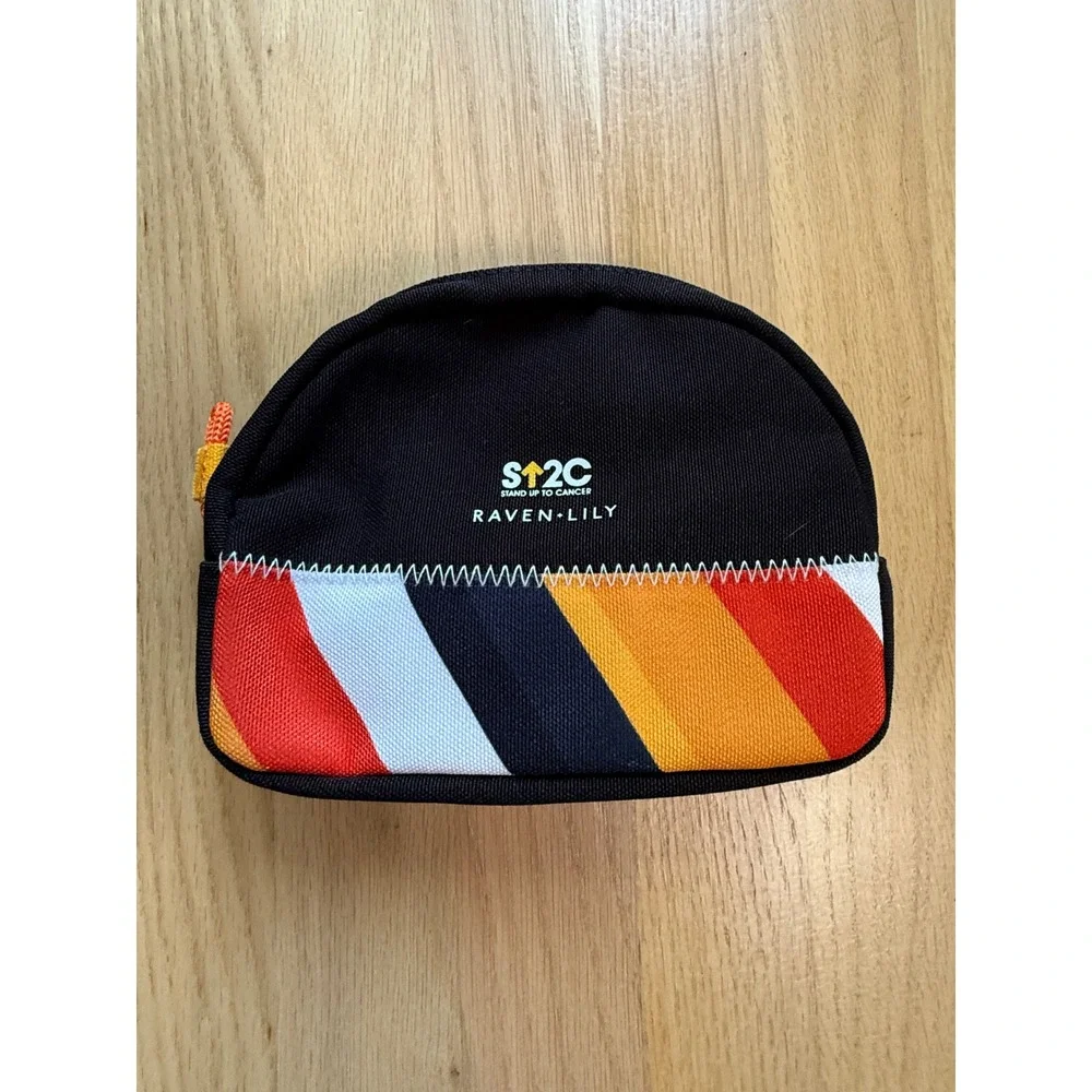 NWT RAVEN+LILY AA Pouch Black Striped Stand Up To Cancer Canvas Bag Amenity Kit